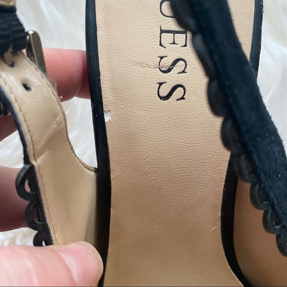 Guess Pumps GW Boardy Stacked Wooden Heel Peep Toe Sandal - Picture 10 of 11